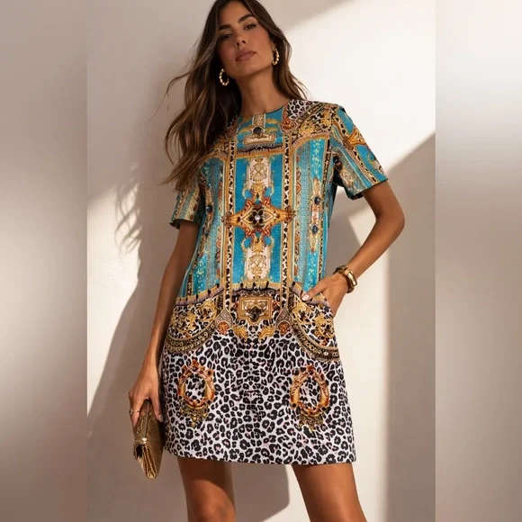 BURRYCO Baroque Leopard Mixed Print Shift Dress Embellished SZ 8 FITS BEST SZ 6 - Picture 10 of 10